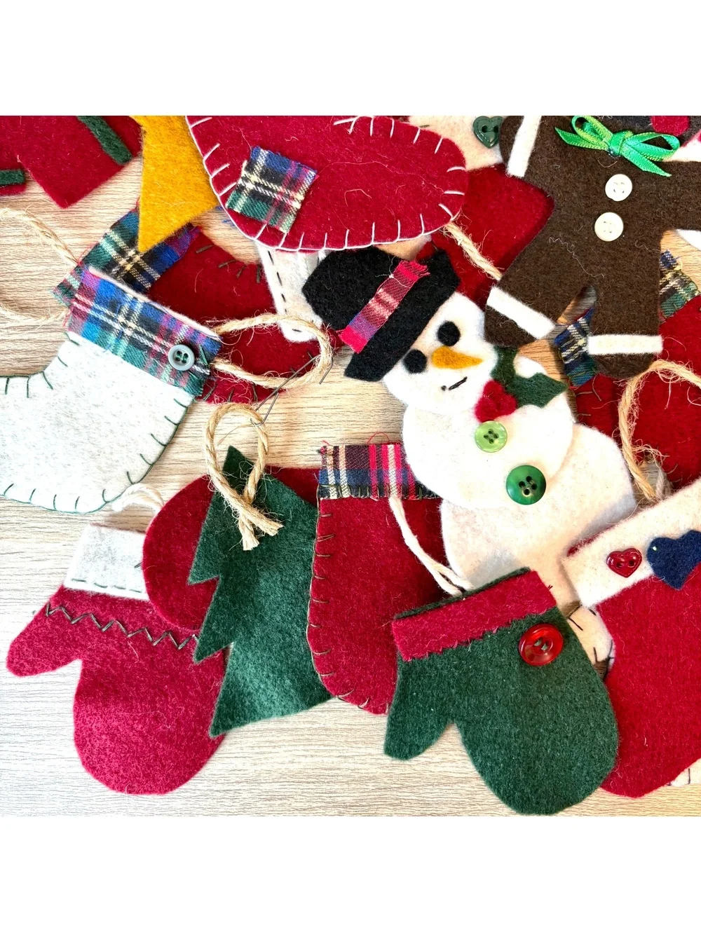 29 Handmade Felt Christmas Ornaments Vintage Style Holiday Decor Lot